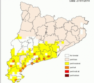 Mapa de risc d'incendis forestals d'aquest dilluns