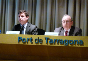 Els presidents del Port de Tarragona, Josep Andreu i de la AEQT, Jesús Lloma-Ossorio aquest matí