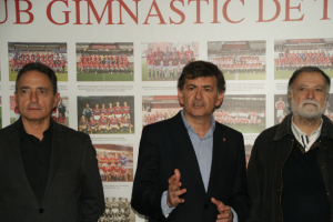 El president del Nàstic, Josep Maria Andreu, acompanyat del regidor d'Esport, Joan Sanahujes