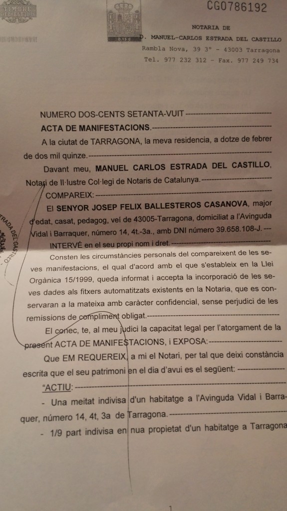 Còpia de la declaració de béns de Ballesteros