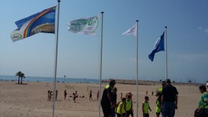 Les banderes a la platja de la Paella. Foto: Tarragona21
