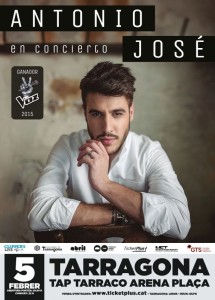 L'endemà actuarà Antonio José, guanyador de La Voz 2015. Cartell del concert.