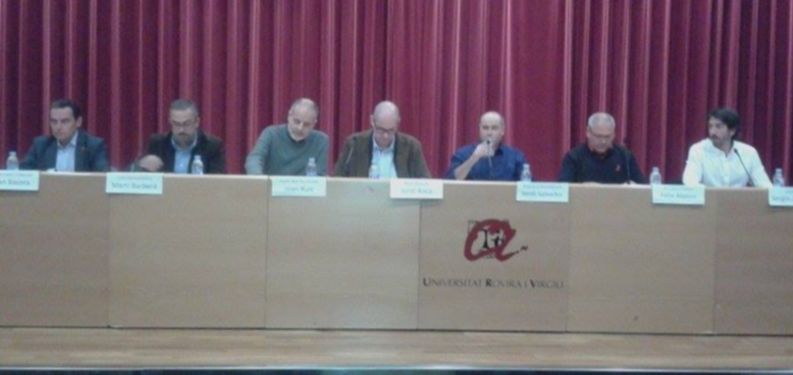 Els set candidat pel 20-D aquesta tarda a la URV. Foto: Tarragona21