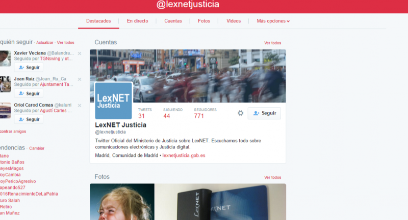 Captura de pantalla del nou compte de Twitter de LexNet.