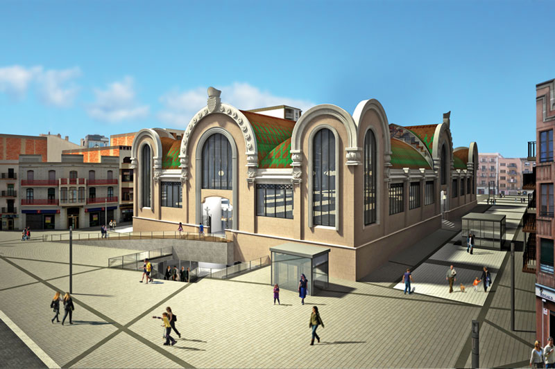 Image virtual de la futura plaça Corsini, amb el Mercat Central remodelat.