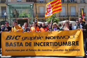 Manifestació de treballadors de Big Graphic  Tarragona l'u de maig passat. Foto: UGT
