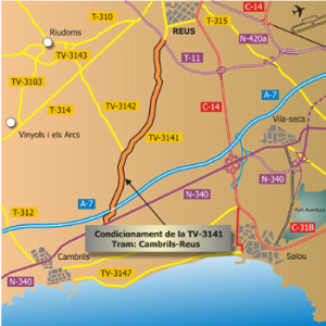 Mapa del recorregut de la carreter de Reus a Cambrils