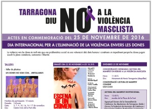 Detall del cartell dels actes de commemoració del Dia Internaciona per a l'eliminació de la violència de gènere a Tarragona.