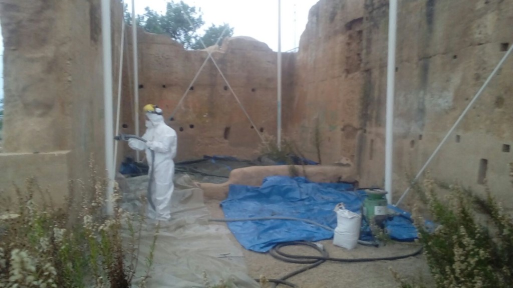 Imatge dels treballs de neteja a l'edifici de la Castlania. Foto: Cedida