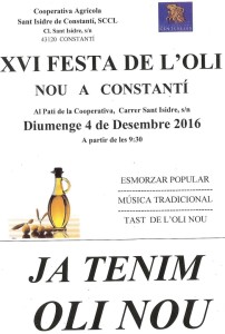 Cartell de la Festa de l'Oli Nou a Constantí.