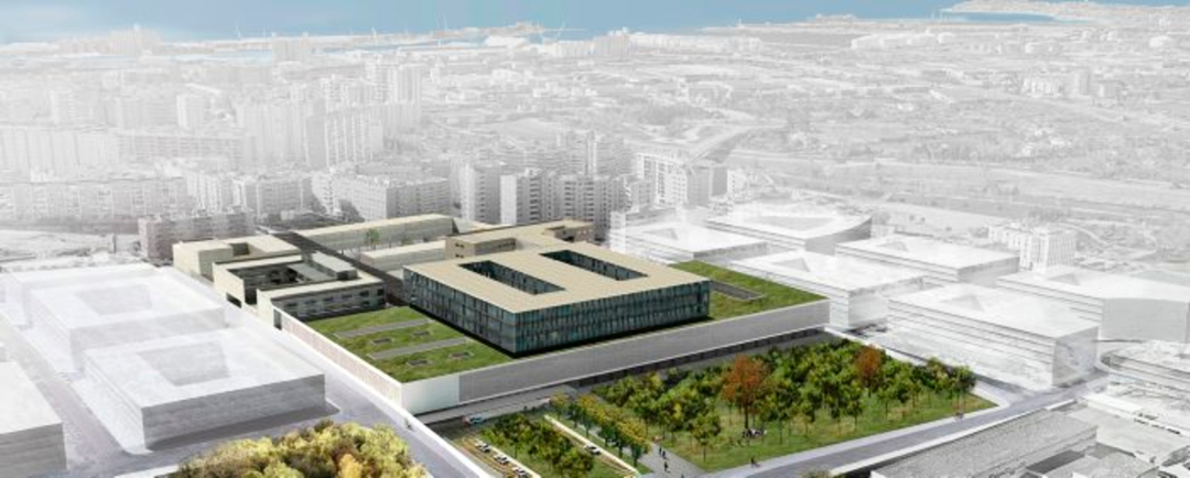 Recreació aèria del projecte 'Entre Places' per al nou recinte de l'Hospital Joan XXIII. 