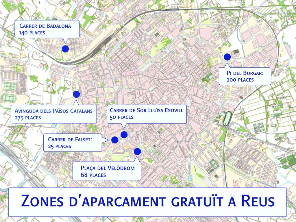 L’oferta d’aparcaments gratuïts en superfície inclou 140 places amb dos aparcaments al barri Gaudí, i 200 places més davant l’institut Pi del Burgar