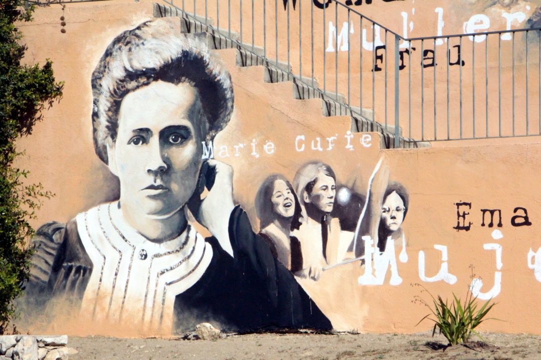 Dues figures transcendentals dels segles XIX i XX com Marie Curie i Neus Català són el motiu principal del mur dedicat al Dia Internacional de la Dona