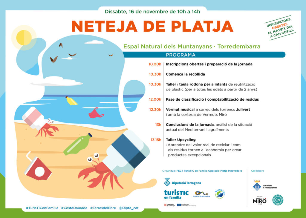 El dia 15 de novembre l'operació Platges Innovadores del projecte PECT TurisTIC en família, gestionada des del Patronat de Turisme de la Diputació de Tarragona, organitza la jornada Platges Sostenibles, centrada en la gestió ambiental de les platges. I el dia següent es farà una neteja a l'Espai Natural dels Muntanyans de Torredembarra, oberta a tothom.