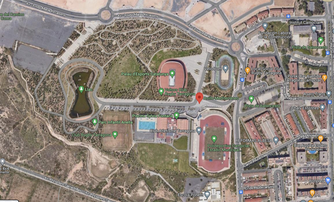La Ciutat Esportiva ocuparà els terrenys de l'aparcament provisional dels Jocs Mediterranis. Foto: Google Maps