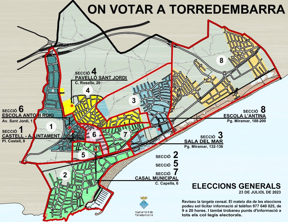 Mapa dels diferents col·legis electorals de Torredembarra. Foto: Cedida