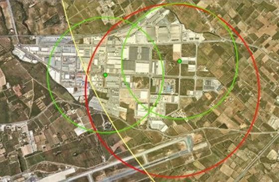 Les zones d'intervenció són els marcades en vermell i en verd es marca la cobertura de les sirenes. Foto: Cedida