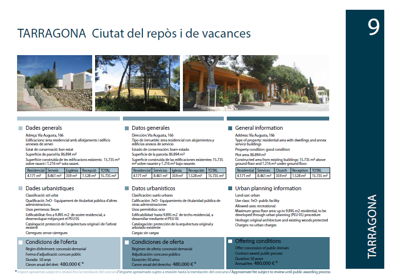Pàgina del dossier utilitzat al Barcelona Meeting Point per oferir la Ciutat de Repòs en lloguer.