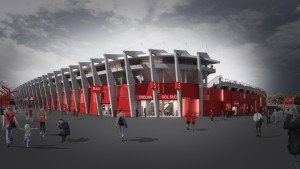 Imatge virtual de l'exterior de l'estadi després de la remodelació.