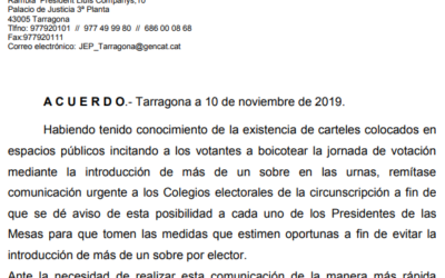 La Junta Electoral alerta els presidents de meses sobre un intent de boicot dels vots