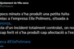 Una fuita d’amoníac en un empresa del Polígon Sud activa la Prealerta del Plaseqta