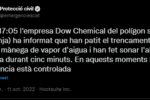 El trencament d’una mànega de vapor d’aigua a Dow fa sonar l’alarma durant cinc minuts